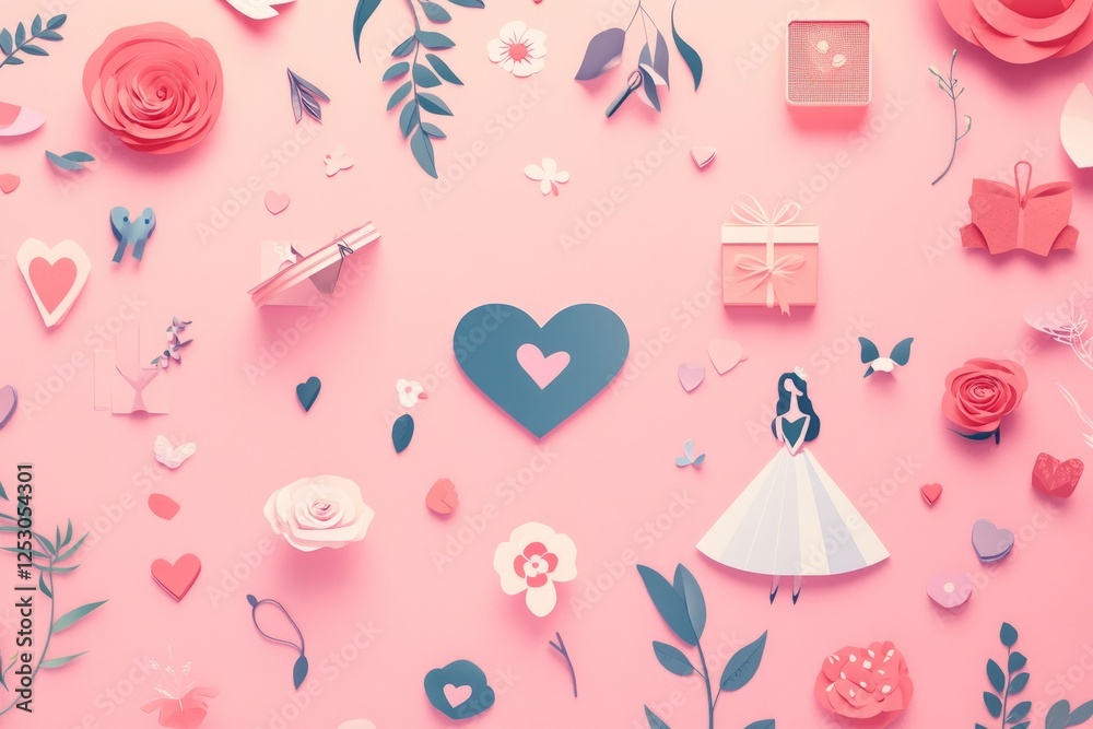 pink background full of icons , valentine , love pink background full of icons , valentine , love