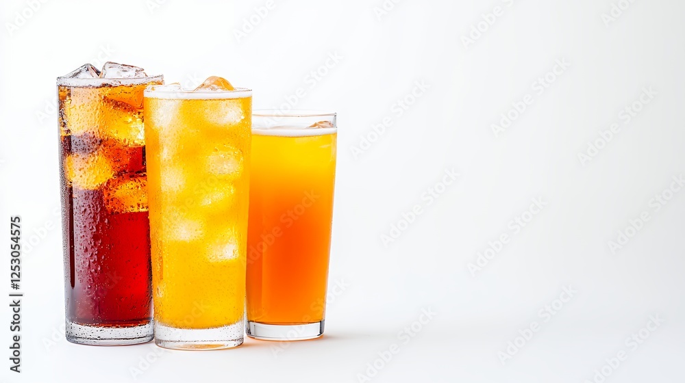 Three Refreshing Beverages Against White Background Three Refreshing Beverages Against White Background