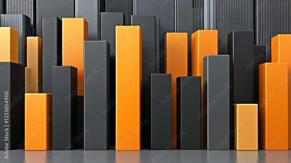 Fototapeta premium 3D bar graph with black and orange bars representing data visualization.