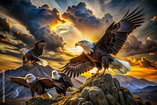 Majestic Eagle Silhouettes: Black & White Artistic Designs photo