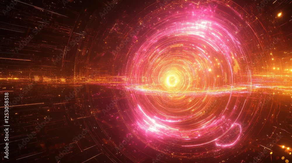 Obraz premium Quantum Processor Glowing with Swirling Neon Qubits