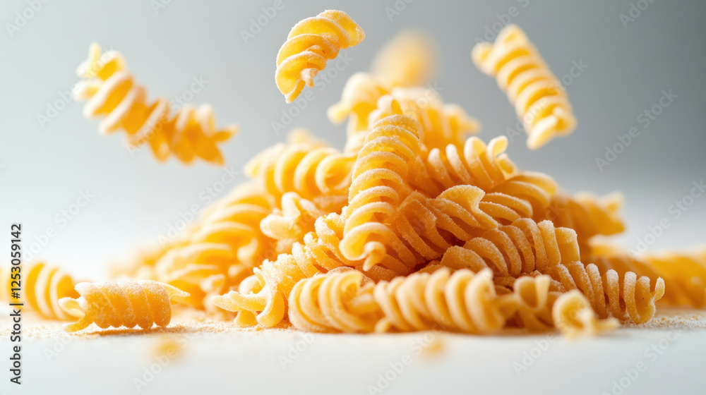 pile of perfectly cooked golden pasta spirals, showcasing their delightful texture and color. This appetizing scene captures essence of Italian cuisine pile of perfectly cooked golden pasta spirals, showcasing their delightful texture and color. This appetizing scene captures essence of Italian cuisine
