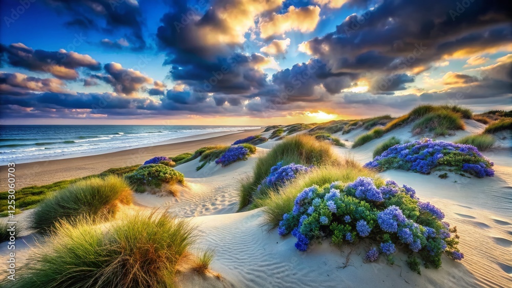 Beach Sand Dune Blue Flower Shrub Long Exposure Photography Beach Sand Dune Blue Flower Shrub Long Exposure Photography