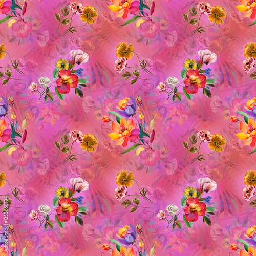 Seamless Vibrant Floral Pattern on Pink Background – Digital Textile Print