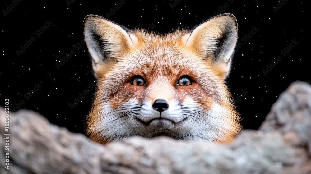 Obraz premium Playful Fox Facing Forward in a Starry Night