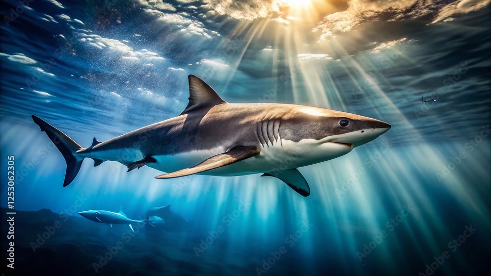 Fototapeta premium Majestic Ocean Predator: Underwater Shark Documentary Photography