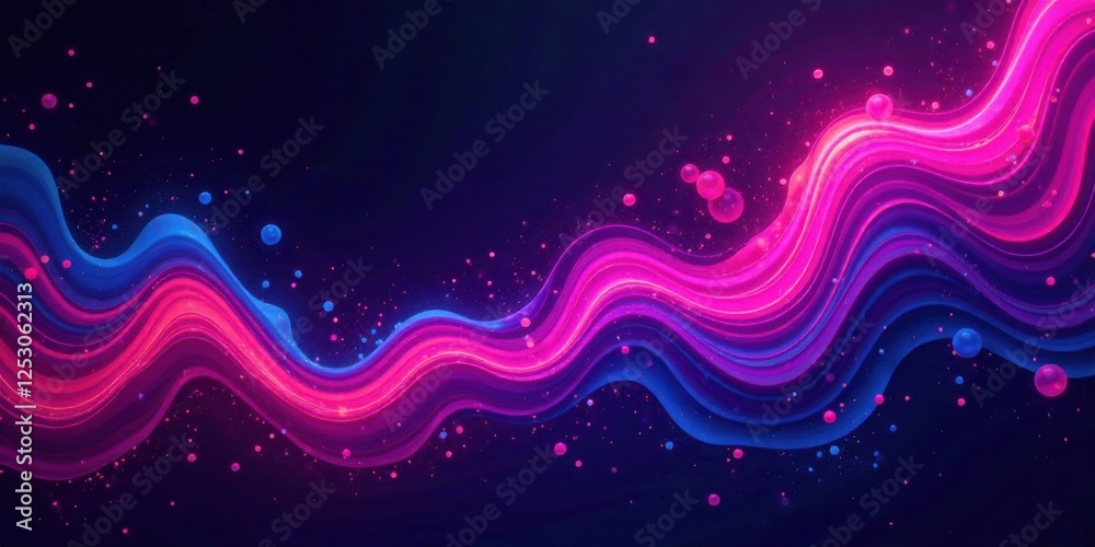Fototapeta premium Abstract Pink and Blue Wave Pattern with Glowing Particles and Dynamic Swirls
