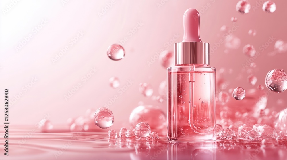 collagen molecules, rejuvenating facial serum in a bottle with a pipette. Collagen for your skin, deep hydration on a pink background collagen molecules, rejuvenating facial serum in a bottle with a pipette. Collagen for your skin, deep hydration on a pink background