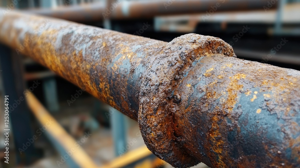 A macro view of a corroded pipe surface showing deep rust and uneven textures A macro view of a corroded pipe surface showing deep rust and uneven textures
