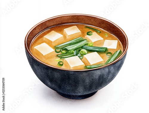 Wallpaper Mural Watercolor Miso Soup With Tofu And Green Onions Torontodigital.ca