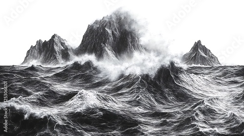 Stormy Seas Crashing Against Rugged Mountain Islands