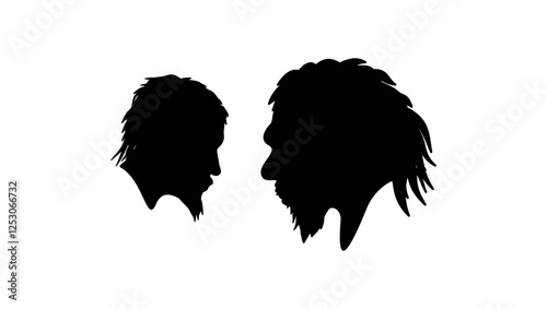 Neanderthals vs Homosapiens, black isolated silhouette