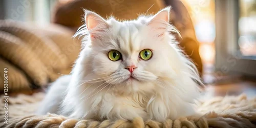 Fototapeta Majestic White Persian Cat at Home: Close-Up Macro Photography