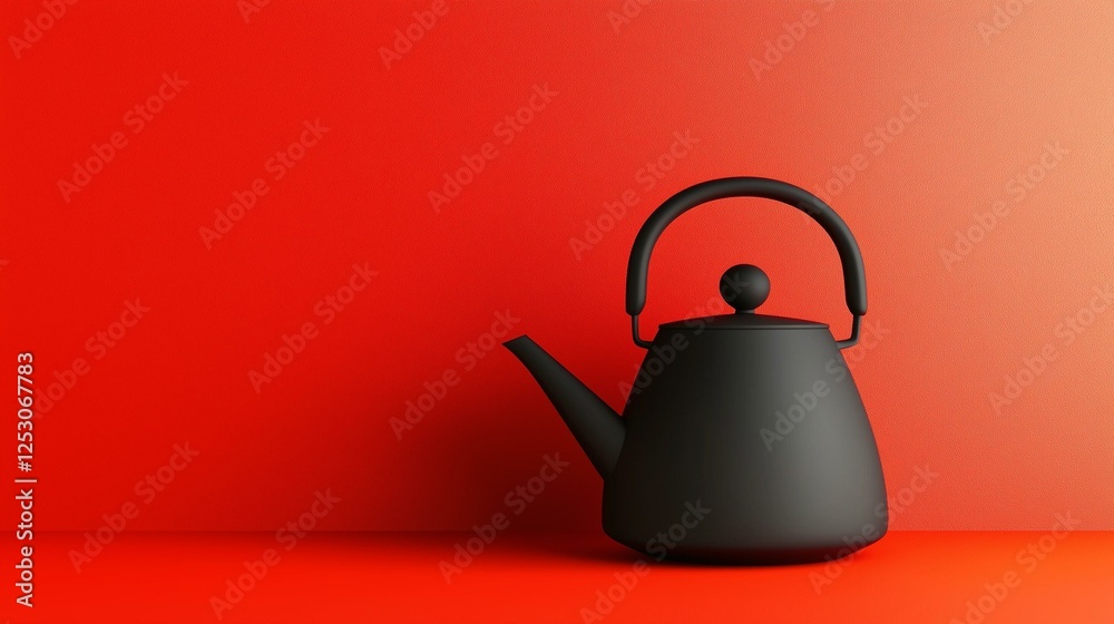 Black kettle against a vibrant red background. Black kettle against a vibrant red background.