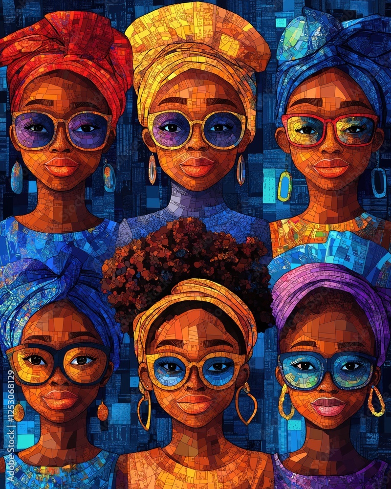 Obraz premium Juneteenth Vibrant Mosaic Portraits of Black Women