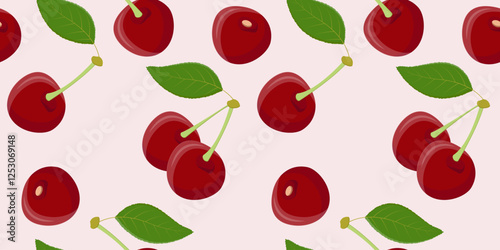 Seamless pattern with juicy cherry