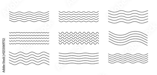 Waves line set. Wave ornament pattern. zigzag and wavy horizontal editable underline. Wave thin line background.