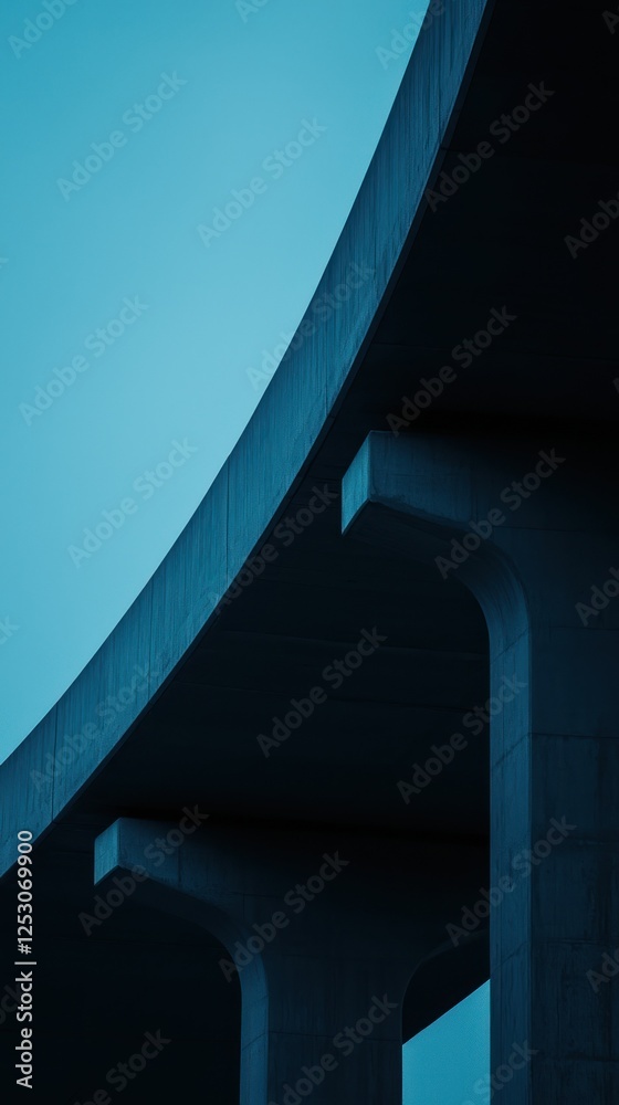 Obraz premium A striking view of a modern bridge structure with bold lines and geometric shapes, set against a vibrant blue sky, showcasing the beauty of contemporary architecture.