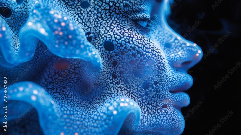 Ethereal portrait, A mesmerizing fusion of human form and bioluminescent coral structures Ethereal portrait, A mesmerizing fusion of human form and bioluminescent coral structures