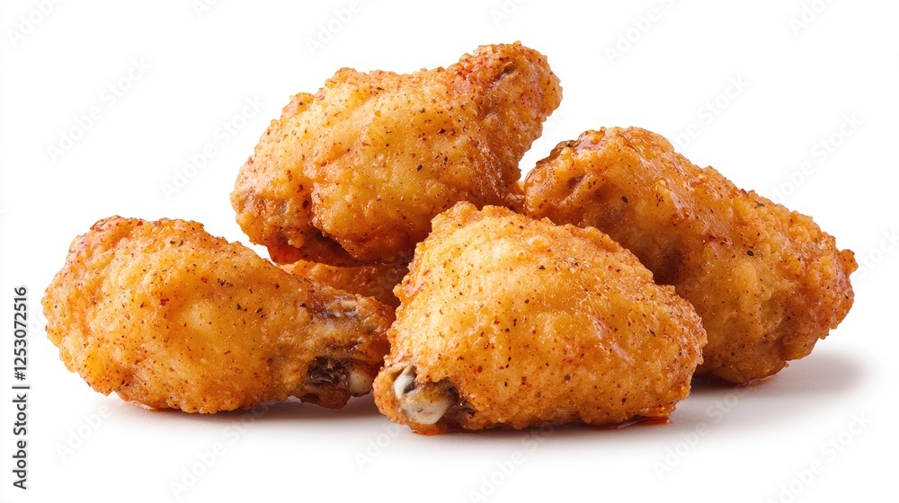 Crispy fried chicken wings, food photography, white background, delicious snack Crispy fried chicken wings, food photography, white background, delicious snack