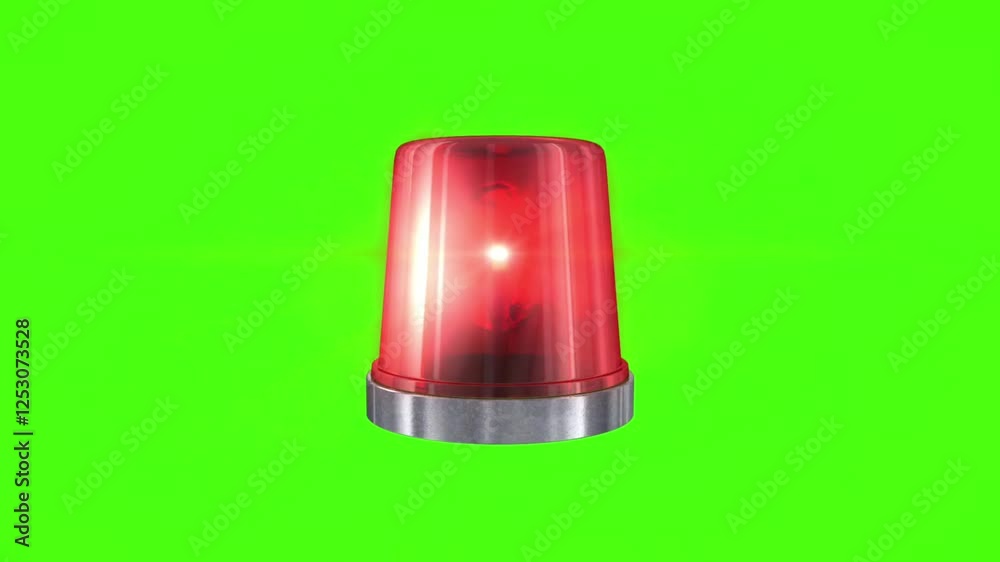 Rotating red emergency siren light isolated on green screen background