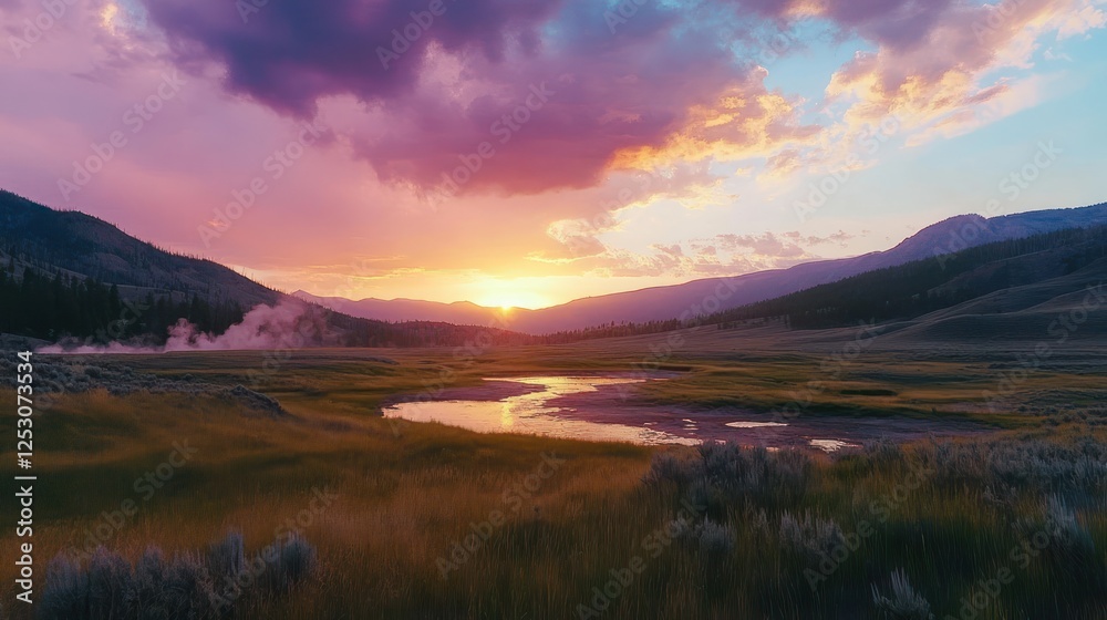 Majestic Sunset over Yellowstone's Serene Landscape Majestic Sunset over Yellowstone's Serene Landscape