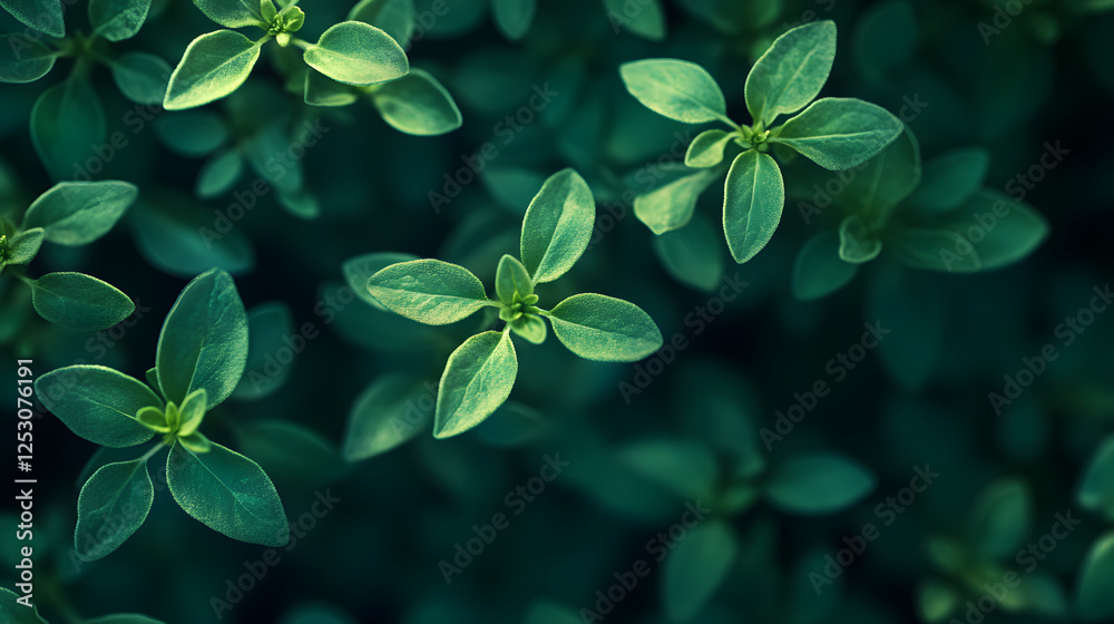 A close-up of fresh thyme leaves on a dark matte surface, with vibrant green colors and delicate textures creating a detailed visual effect. A close-up of fresh thyme leaves on a dark matte surface, with vibrant green colors and delicate textures creating a detailed visual effect.