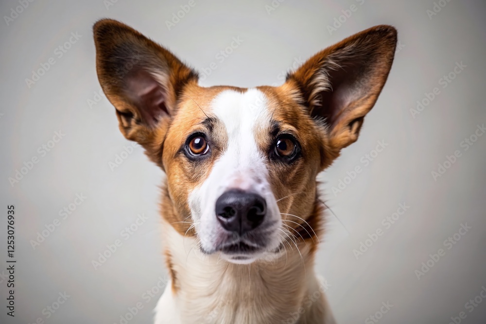 Minimalist Brown and White Dog Portrait: Black Ears, Nose Minimalist Brown and White Dog Portrait: Black Ears, Nose