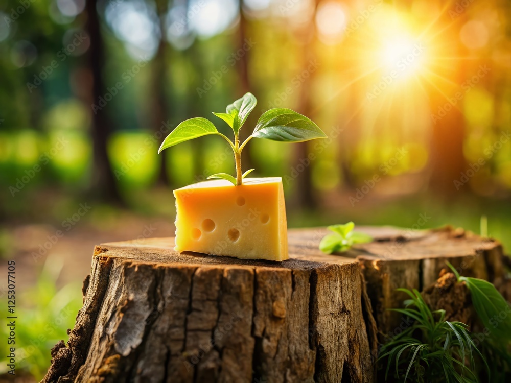 Minimalist Cheese Plant Between Tree Trunks - Lush Green Foliage in Nature Minimalist Cheese Plant Between Tree Trunks - Lush Green Foliage in Nature