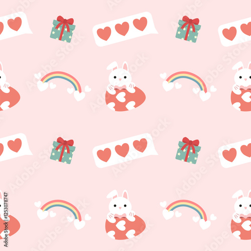 Valentines day seamless background with romantic symbols.