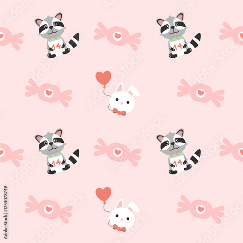 Valentines day seamless background with romantic symbols.