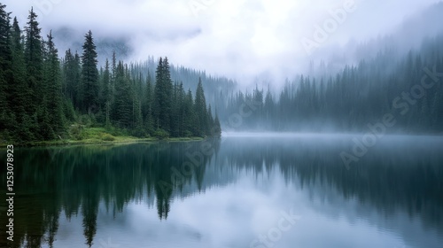 Misty Mountain Lake Reflection: A Serene Escape into Nature's Embrace