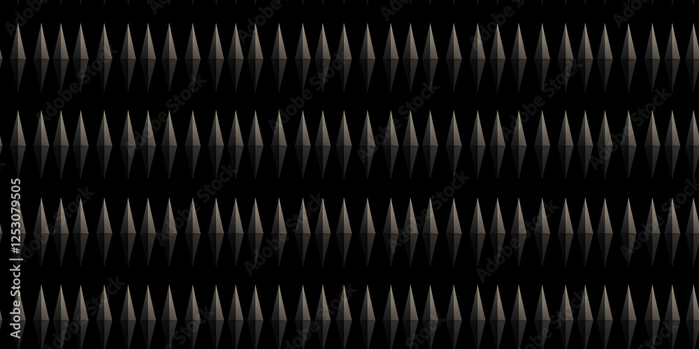 Symmetrical pattern of dark geometric shapes against black background Symmetrical pattern of dark geometric shapes against black background