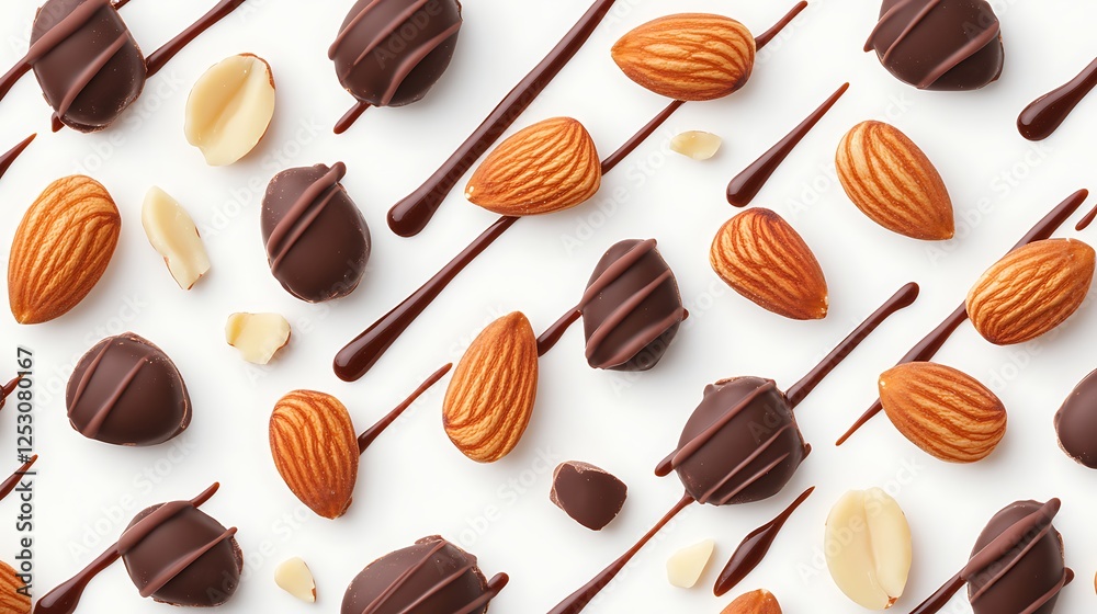 Fototapeta premium Seamless Culinary Background Featuring Delightful Almond Designs and Rich Chocolate Patterns