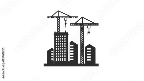 Construction site silhouette, city skyline, cranes, building, progress photo