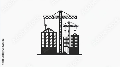 Construction site with cranes and buildings; illustration for use in architectural or construction-related projects photo