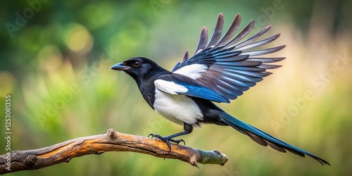 Minimalist Magpie Crow Bird Taking Flight: A Study in Black and White