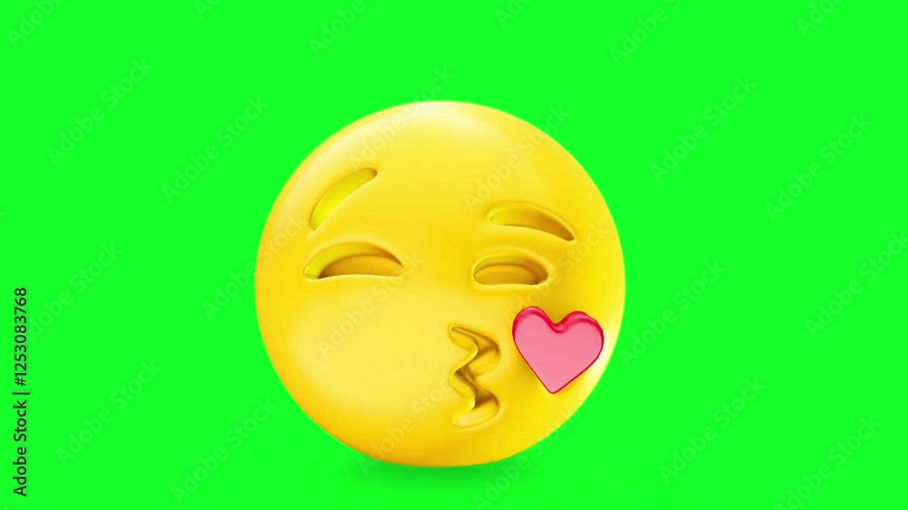 Kissing 3D emoji animation with heart on green screen background Kissing 3D emoji animation with heart on green screen background