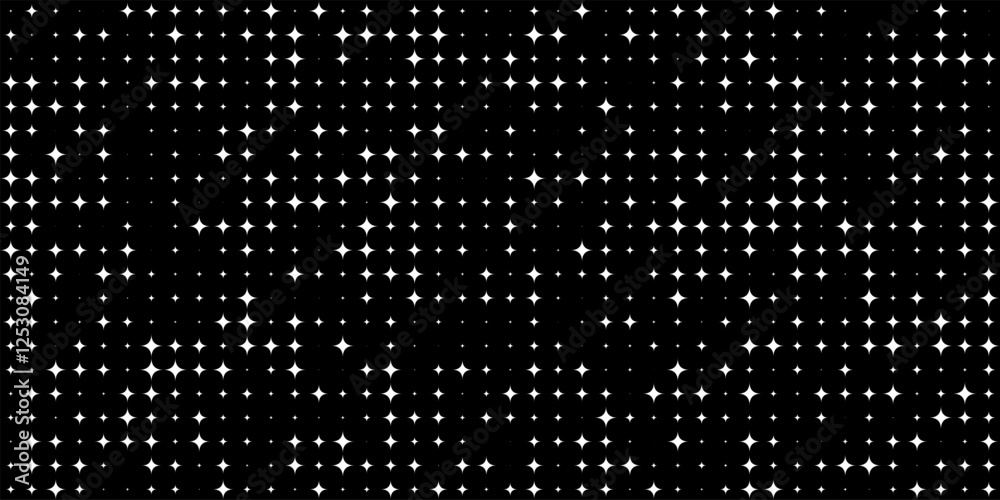 White stars of variously sizes isolated on black background. Abstract geometric minimal digital vector illustration. White stars of variously sizes isolated on black background. Abstract geometric minimal digital vector illustration.