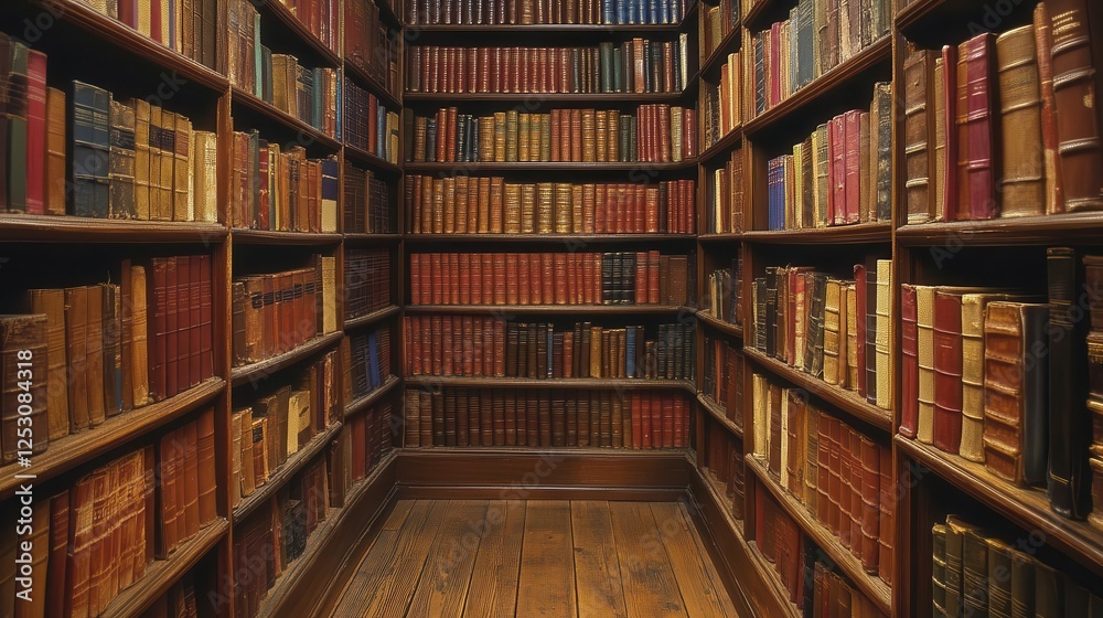Library with books, close-up of books neatly arranged on shelves, soft lighting Library with books, close-up of books neatly arranged on shelves, soft lighting