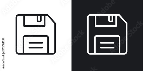 Floppy disk icons in black and white liner strokes for web design.