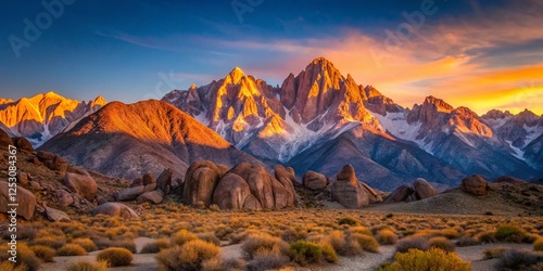 Minimalist Sunrise over Mount Whitney from Alabama Hills, Lone Pine, California
