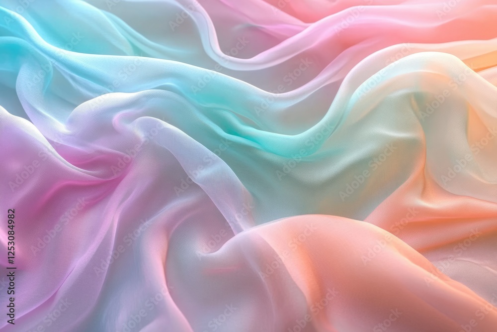 Obraz premium Soft pastel ombre chiffon fabric with gentle folds and flowing texture, creating a dreamy aesthetic.