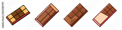 Chocolate Bar Illustrations in Various Styles - A set of illustrations showcasing different types of chocolate bars, with a variety of flavors and textures.

