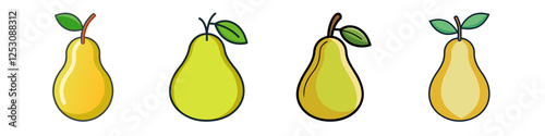 Illustration of Four Pears in Different Shades - Cartoon-style illustration of four pears, each with varying colors and shades, showcasing fresh, vibrant fruit.

