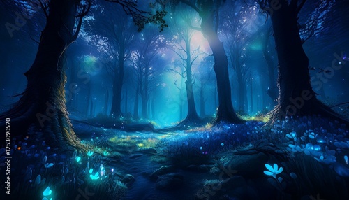 幻想的な青い光に包まれた神秘の森4