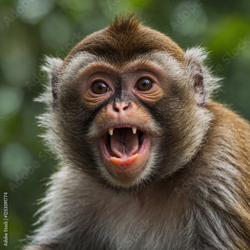 A cheeky monkey sticking out its tongue. photo