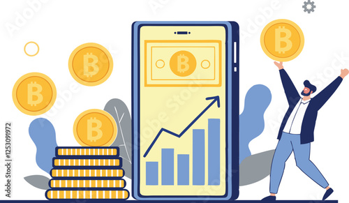  Bitcoin Investment and Cryptocurrency Growth Concept Illustration for Finance and Trading Free Download