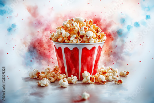 Illustration of bucket full of popcorn on white background
