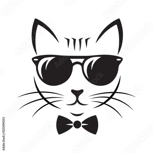 Minimalist Cat Face with Sunglasses for Digital Art,Fashionable Cat Head Vector for Stickers and Decals

